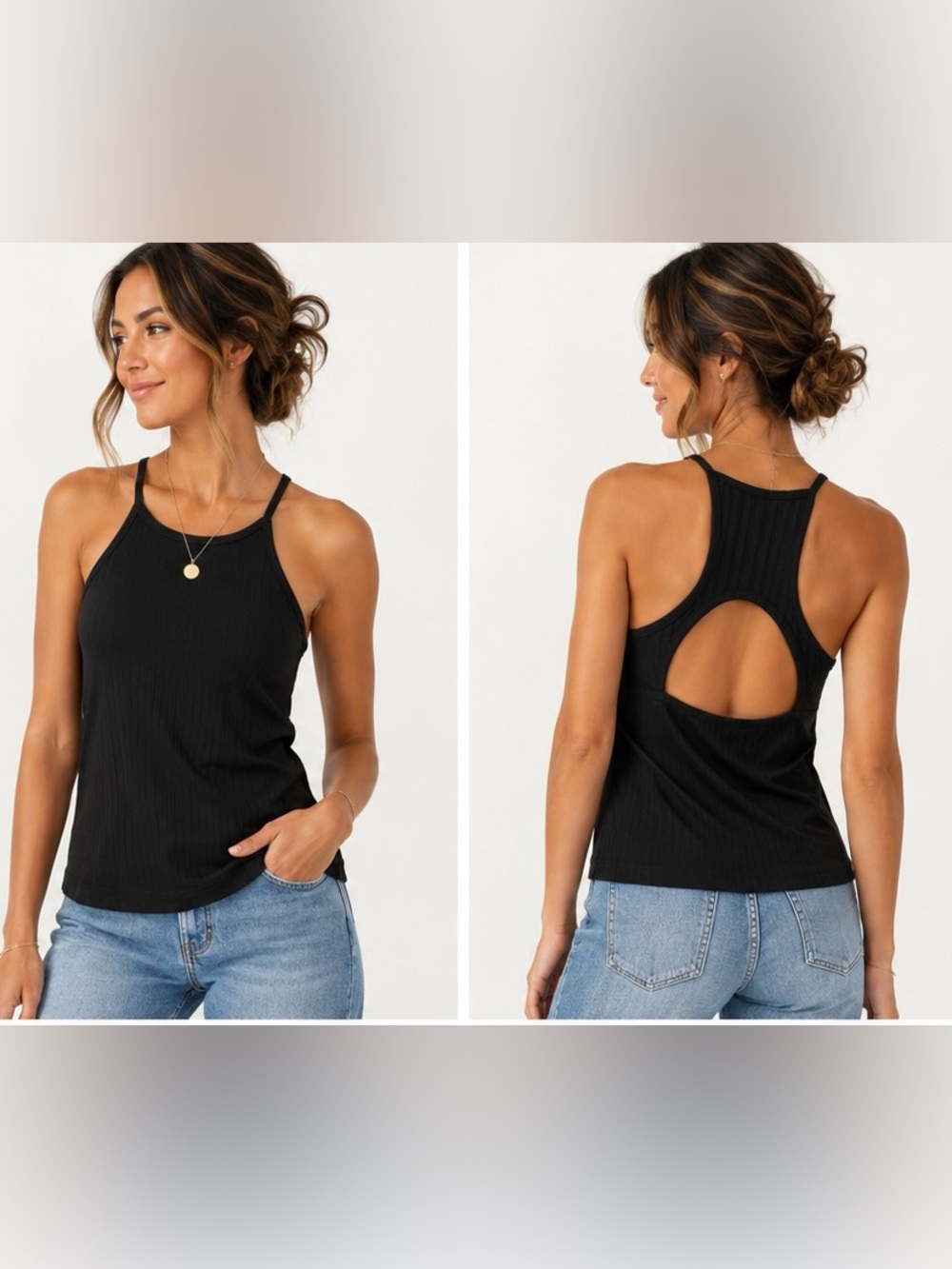 NWT Chaser Ribbed Open Back Tank Top Black Size Small